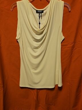 DKNY Cream Draped Cowl Neck Sleeveless Blouse